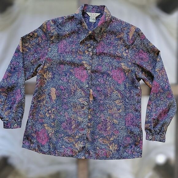 Vtg 90s multicolour snakeskin print button-down blouse - Picture 4 of 15